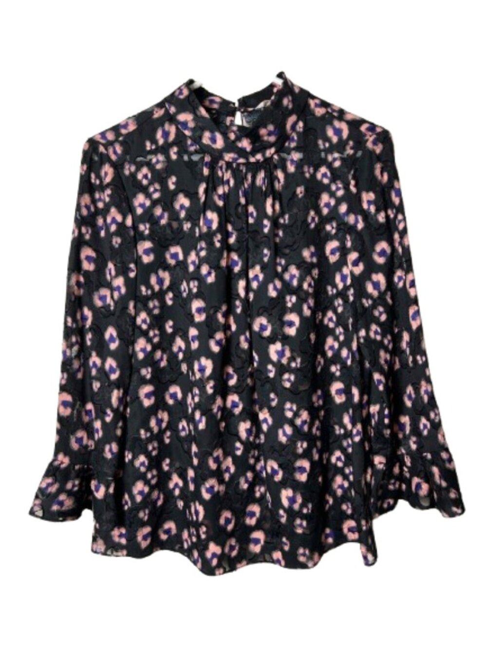 Rebecca Taylor black pink textured floral silk blend blouse womens 6